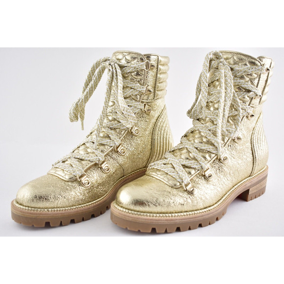Christian Louboutin Mad Boot Platine Gold Flat Combat Lace Ankle Bootie 35.5 - Picture 10 of 12